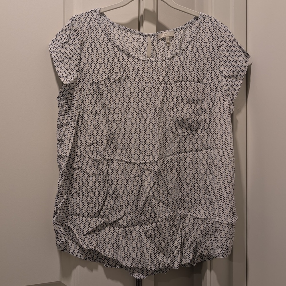 Joie Silk White with Blue dots Rancher Top